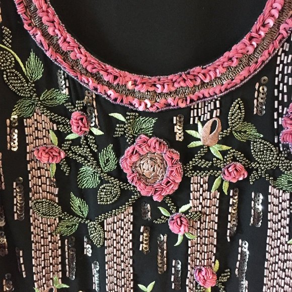 MONSOON Black chiffon dress pink flowers US8 EU40 - Picture 5 of 8